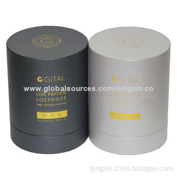 Cylinder-shaped paper gift box, matte silver art paper with EVA holder